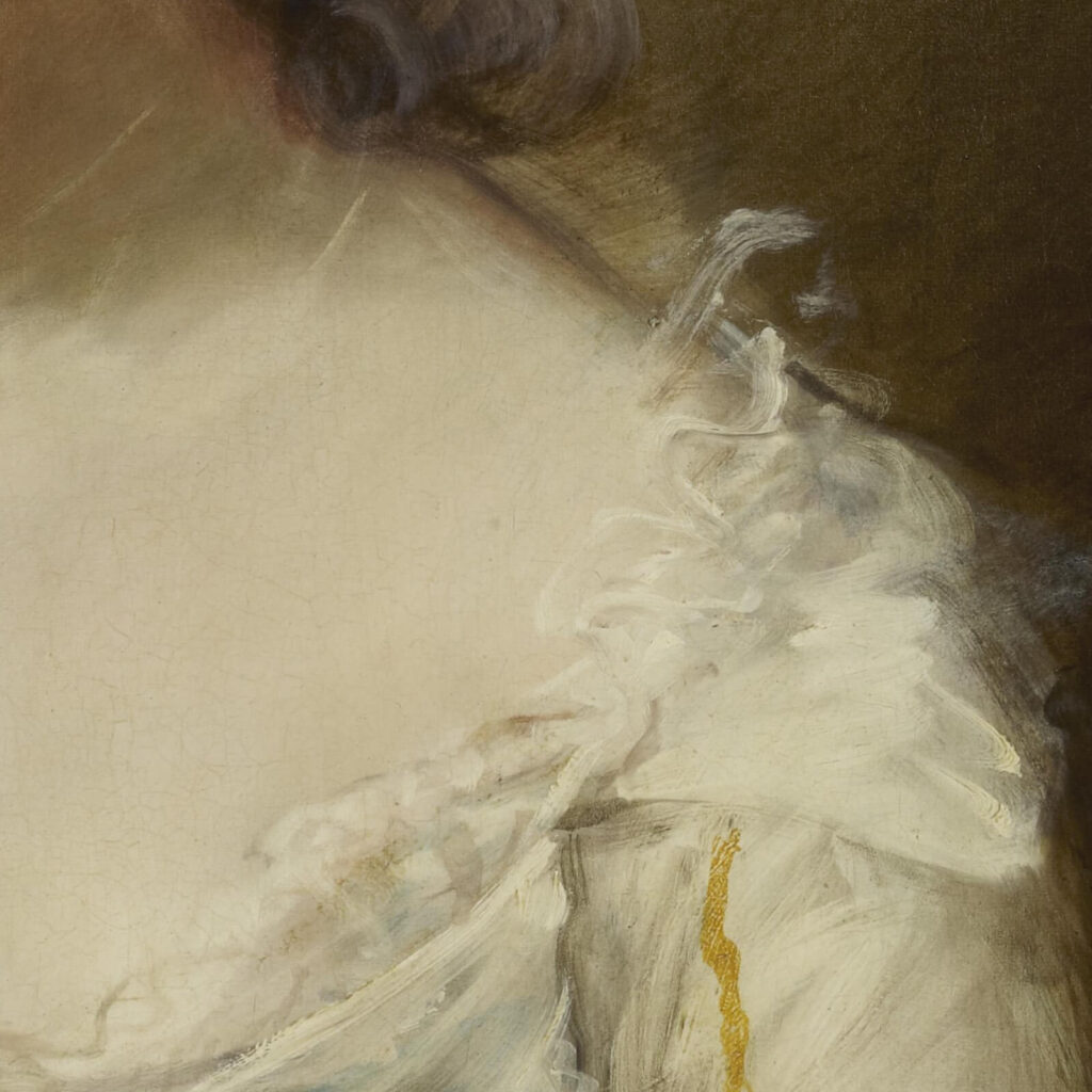 Thomas Gainsborough, Grace Dalrymple Elliott, ca. 1782, Frick Collection, New York City. Enlarged Detail of Shoulder.
