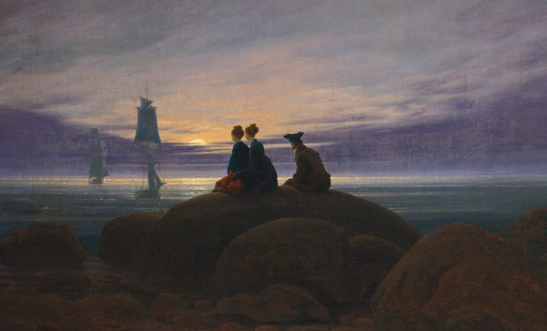caspar david friedrich landscapes: Caspar David Friedrich, Moonrise over the Sea, 1822, Alte Nationalgalerie, Berlin, Germany. Detail.
