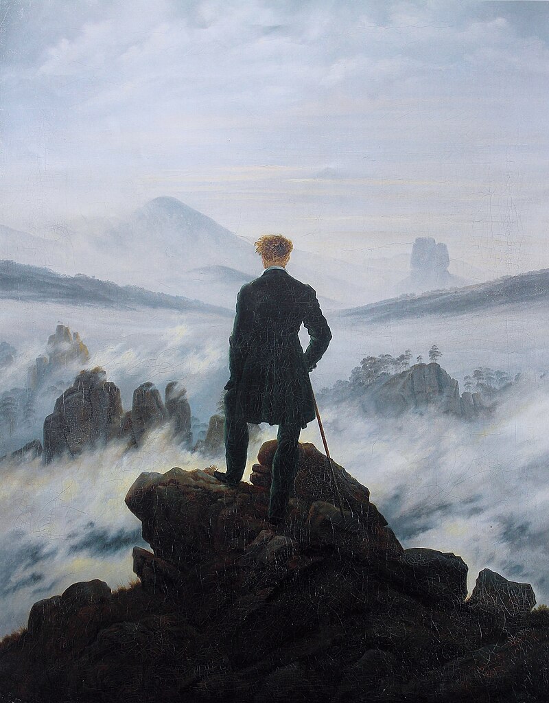 Romanticism: Caspar David Friedrich, The Wanderer Above the Sea of Fog, 1818, Hamburger Kunsthalle, Hamburg, Germany.