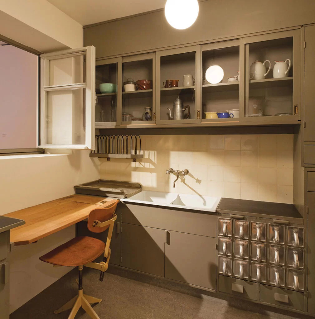 Women Interior Designers: Women Interior Designers: Margarete Schutte Lihotzky, The Frankfurt Kitchen, 1926, Frankfurt, Germany. Reconstruction of the Frankfurt Kitchen, MAK Vienna Museum, Vienna, Austria.