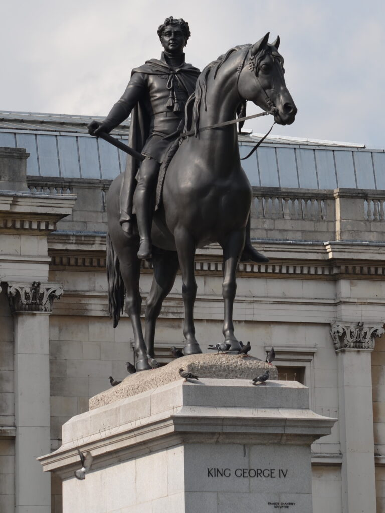 London statues: Sir Francis Leggatt Chantrey, Statue of George IV, 1843, Trafalgar Square, London, UK. Photo by Aaron Bradley via Wikimedia Commons (CC BY-SA 2.0).